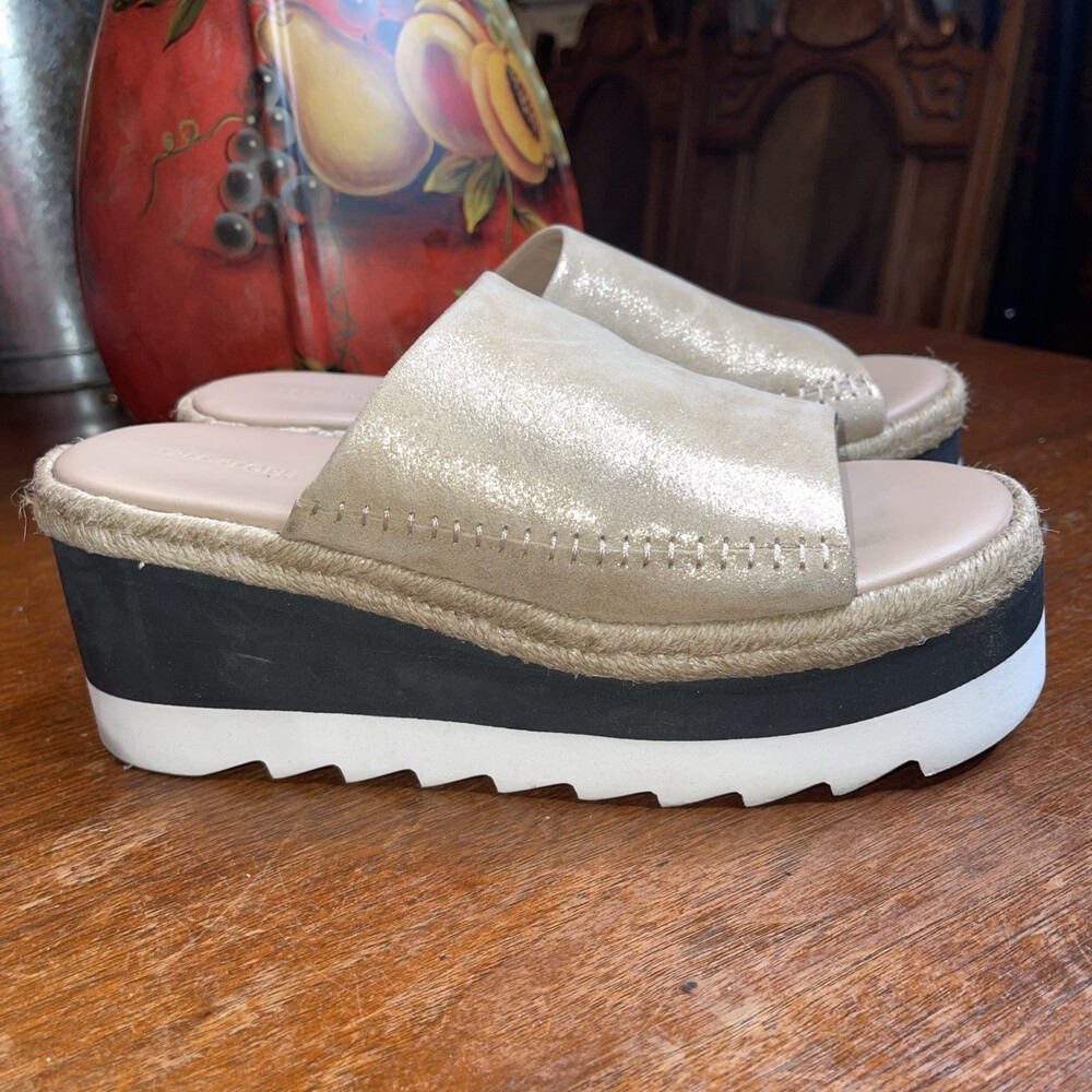 Free People Women Santorini Espadrille Platform Sandals Sz 7.5M RoseGold Leather